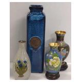 (ML) Blue Ceramic Vase 12"T & Vtg Japanese