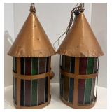 (BL) Pair of Copper Toned Stained Glass Panel