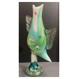 (JJ) Murano Glass Sword Fish Art Vase, 16x7x5in