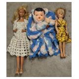(JL) Vtg Dolls 15"-20"T & Hand Made Crocheted Doll