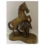(DC) Hand Carved Wooden Horse Figurine 13 In Tall