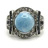 (LG) Sterling Silver Larimar and Topaz Statement