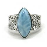 (LG) Sterling Silver Blue Larimar Solitaire Ring