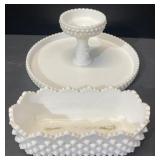 (TB) LE Smith Hobnail Milk Glass 2 Tier Cake