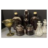 (TB) Amber Glass Thumbprint Jars, Log Cabin Syrup