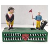 (JY) Cast Iron Golf Mechanical Bank, 8.5" x 3" x
