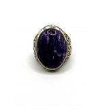 (LG) Sterling Silver Oval Purple Charoite Filigree