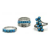 (LG) (3) Sterling Silver and Turquoise Colored