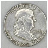 (RB) Silver 1963 D Franklin Half Dollar Coin