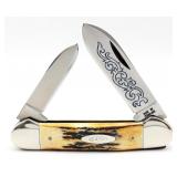 1977 Case XX Blue Scroll Stag Canoe Knife 52131