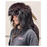 Fox Fur Full Head Cap w/ Fluffy Tail & Feathers
