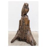 2.5ft Carved Wood Owl & Tree Stump Sculpture