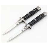 (2) Vtg Synth Black Swing Guard Switchblade Knives