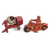 Hubley Cast Iron Wonder Cement Mixer and Motorcycl