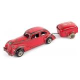 Arcade Cast Iron Sedan and Mullins Red Cap Trailer