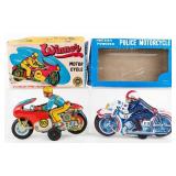 Japan Tin Friction Powered Police Motorcycle and W