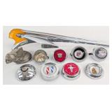 Collection Of  Automotive Hood Ornaments & Horn Bu