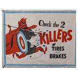 4ft 1950s-60s Devil Tire Auto Shop Canvas Banner
