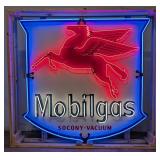 6ft Vintage Mobilgas Shield Neon Sign w/ Flasher