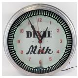 Vintage 20in Dixie Milk Neon Advertising Clock By