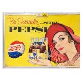 Vintage Pepsi-Cola 2-Sided Cardboard Sign w/ Frame