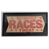 Framed Vintage Motorcycle Races Cardboard Advertis