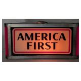 Vintage America First Reverse On Glass Lighted Adv