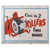 4ft 1950s-60s Devil Killers Auto Shop Tires Canvas