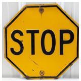 Vintage 18in Yellow Embossed Metal Stop Sign