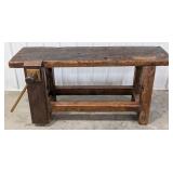 Early Primitive Wooden Carpenter's Works Bench w/