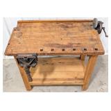 3ft Early Carpenter's Wooden Workbench w/ Vise