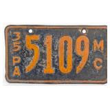 Original 1935 Pennsylvania Motorcycle License Plat