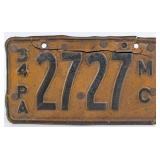 Original 1934 Pennsylvania Motorcycle License Plat