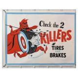 4ft 1950s-60s Devil Tire Auto Shop Canvas Banner