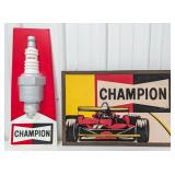 2) Vintage Champion Spark Plugs Advertising Signs