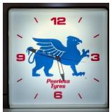 Vintage Peerless Tyres Lighted Advertising Clock
