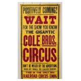 Giant Vintage Cole Brothers Railroad Circus Poster