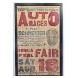 Large 1930s Iona Michigan Fair Auto Races Sign / L