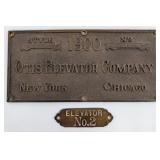 Early Brass Otis Elevator Company Tag Sign & More