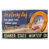 Nearly 5ft 1940s Quaker State Motor Oil Banner w/