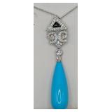 Platinum Turquoise & Diamond Pendant Necklace