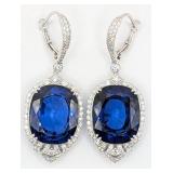 14K Gold Sapphire & Diamond Drop Earrings