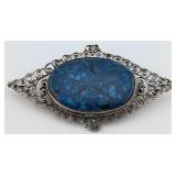 Antique Sterling Filigree Lapis Lazuli Brooch