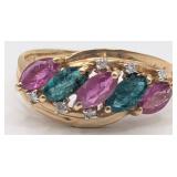 14K Gold Emerald & Ruby Marquis Ring