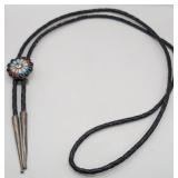 Sterling Native American Zuni Sunface Bolo Tie