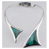 Vintage Sterling Taxco Modernist Inlaid Malachite