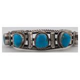 Vintage Sterling Navajo Signed 5 Stone Turquoise C