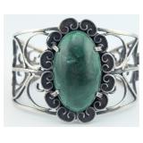 Vintage Sterling Mexican Jade Cuff Bracelet