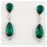 Platinum & 18K Gold Emerald & Diamond Drop Earring