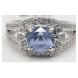 Platinum Cushion Cut 3.08 Carat Blue Sapphire & Di